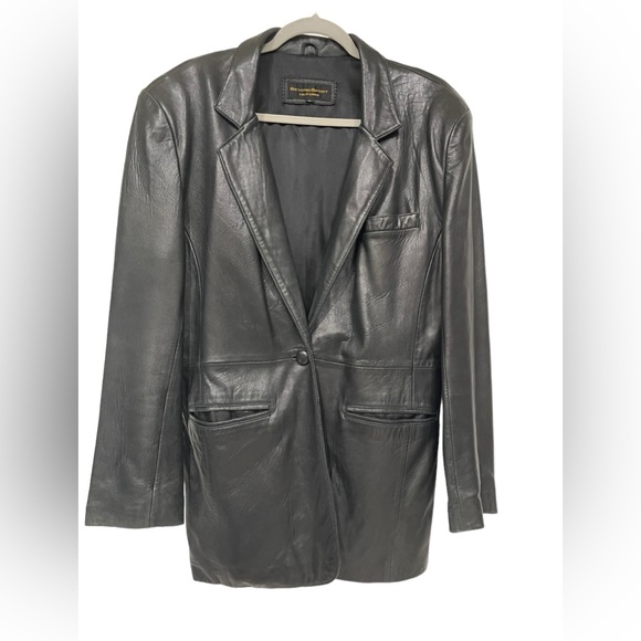 Beyond Sport California Soft Black 100% Leather One Button Jacket Pockets Sz L - Picture 2 of 9